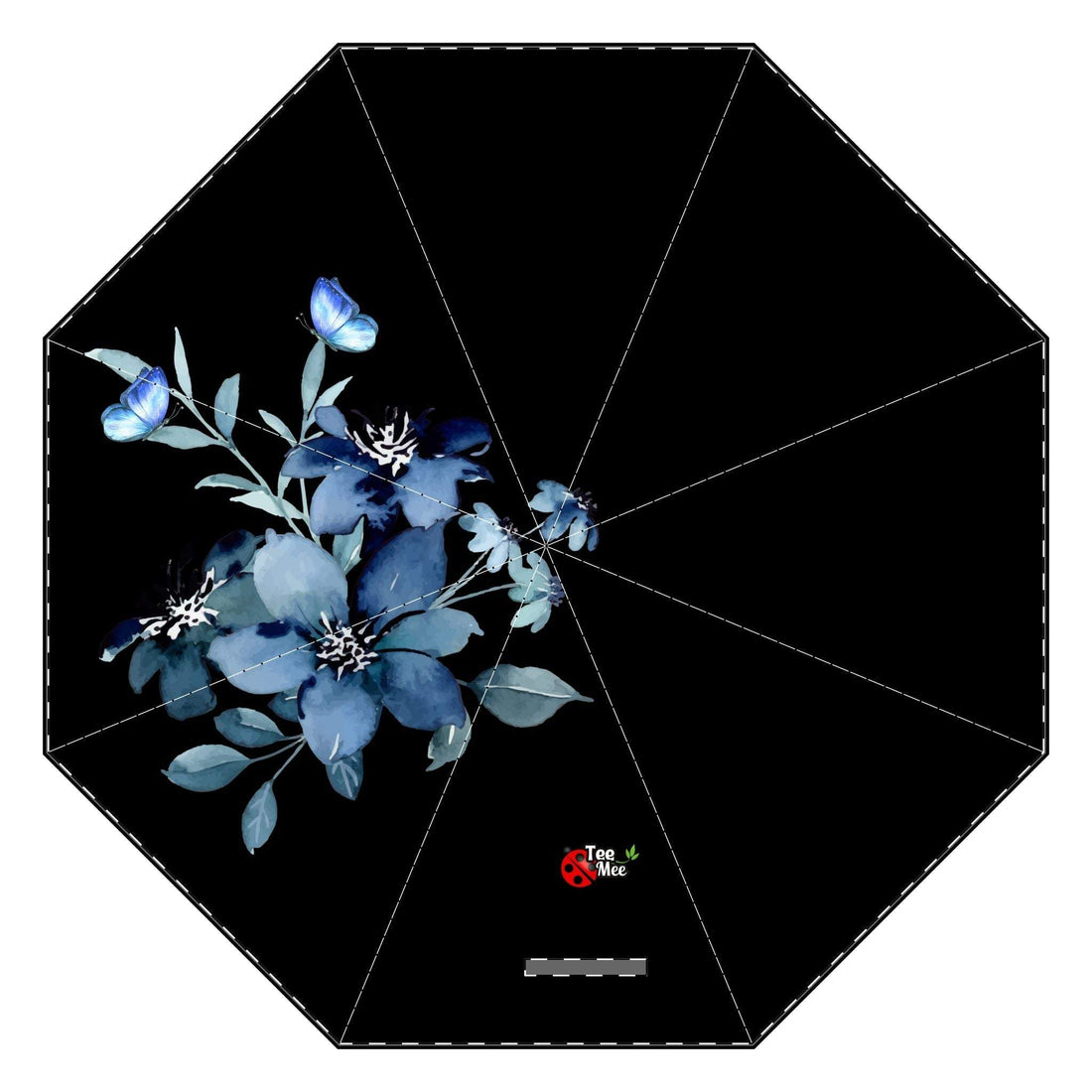 Blue Flower Semi-Automatic Foldable Umbrella