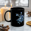 Black Ceramic Mug with Blue flower Printify